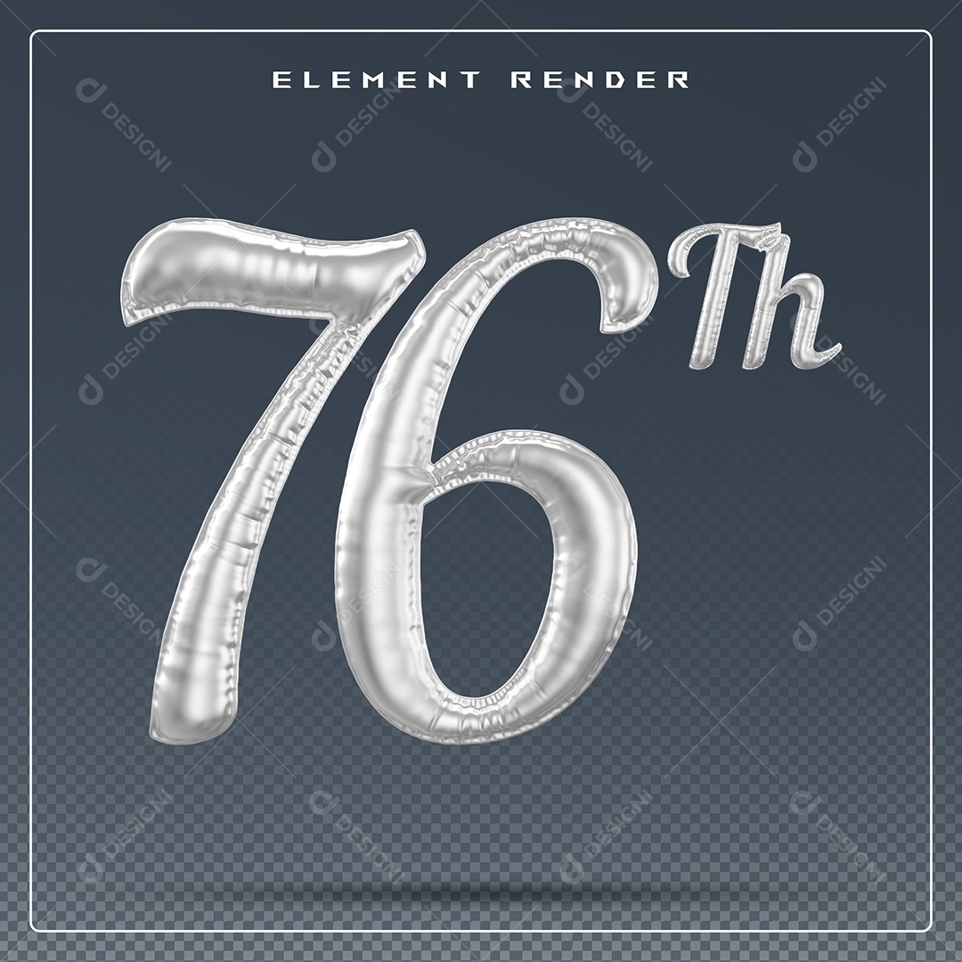Elemento 3D Número 76 Cinza para Composição PSD