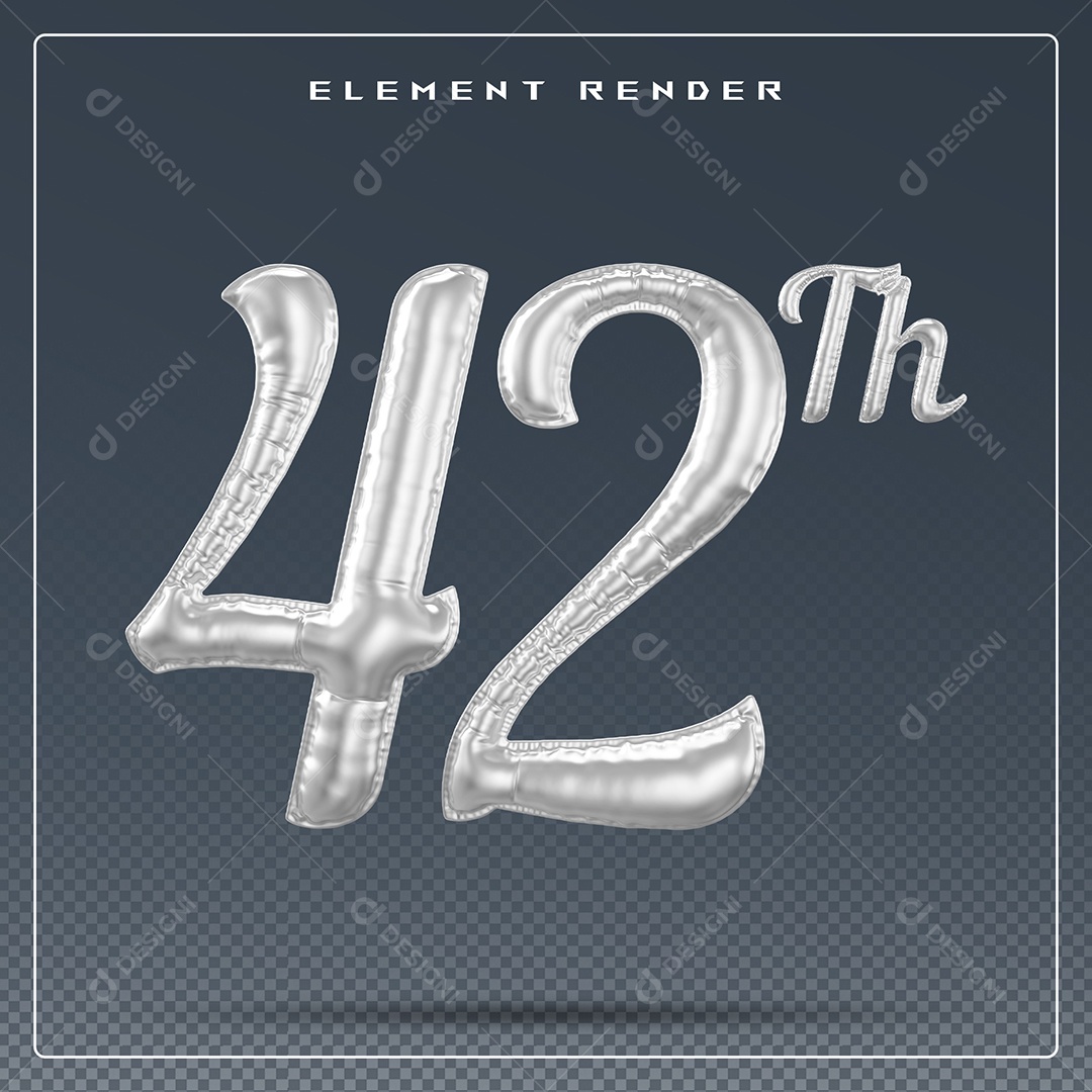 Elemento 3D Número 42 Th Cinza para Composição PSD