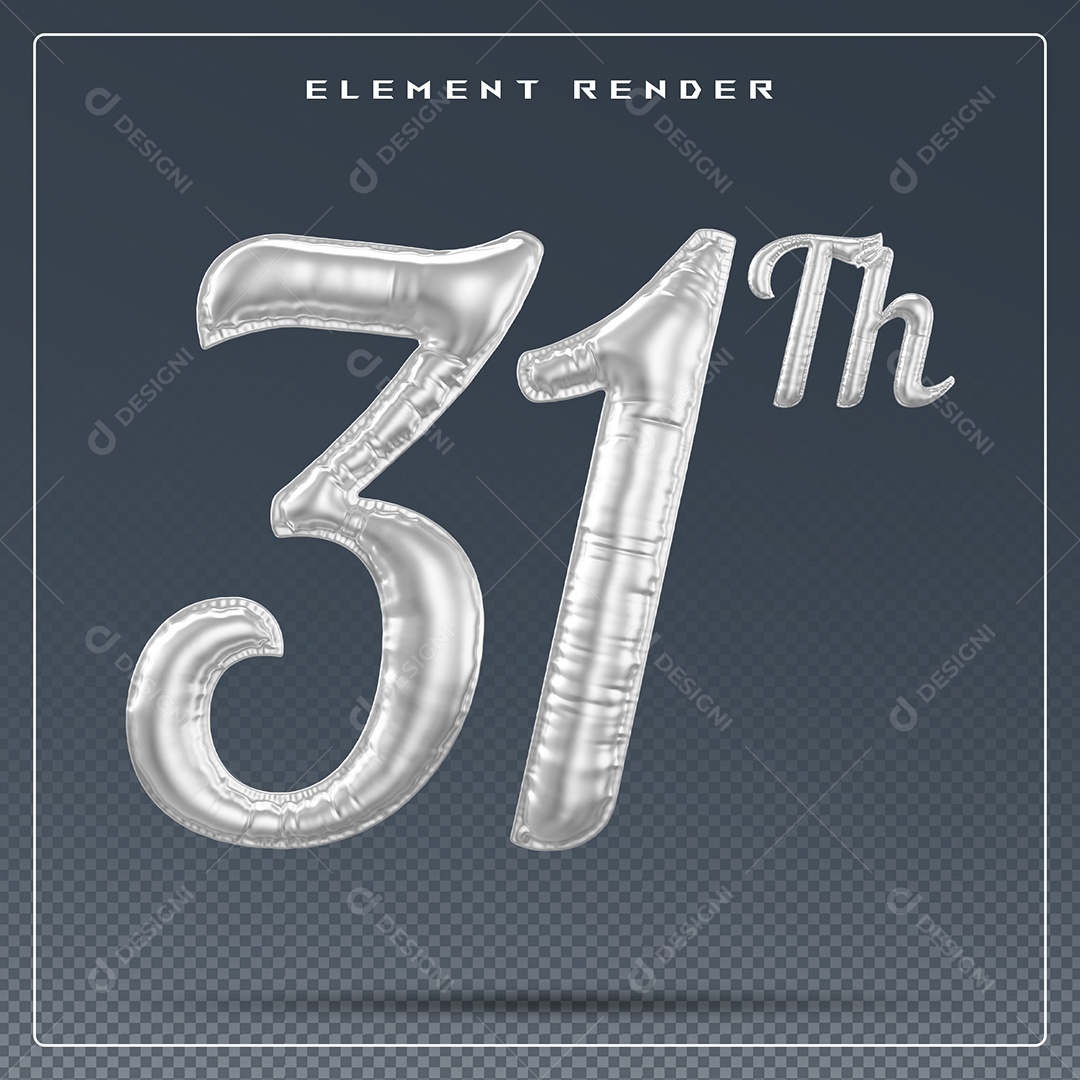Elemento 3D Número 31 Cinza para Composição PSD