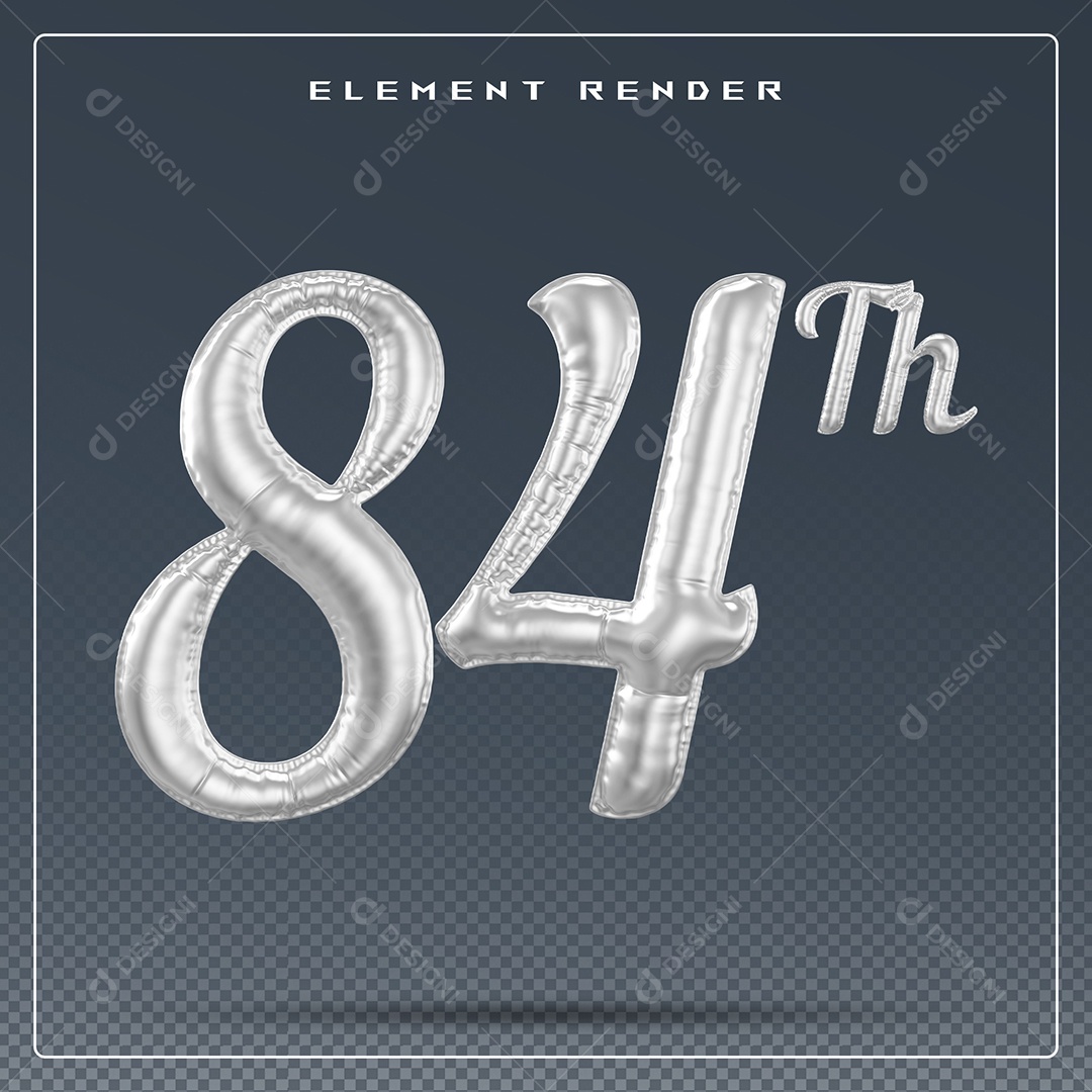 Elemento 3D Número 84 Th Cinza para Composição PSD