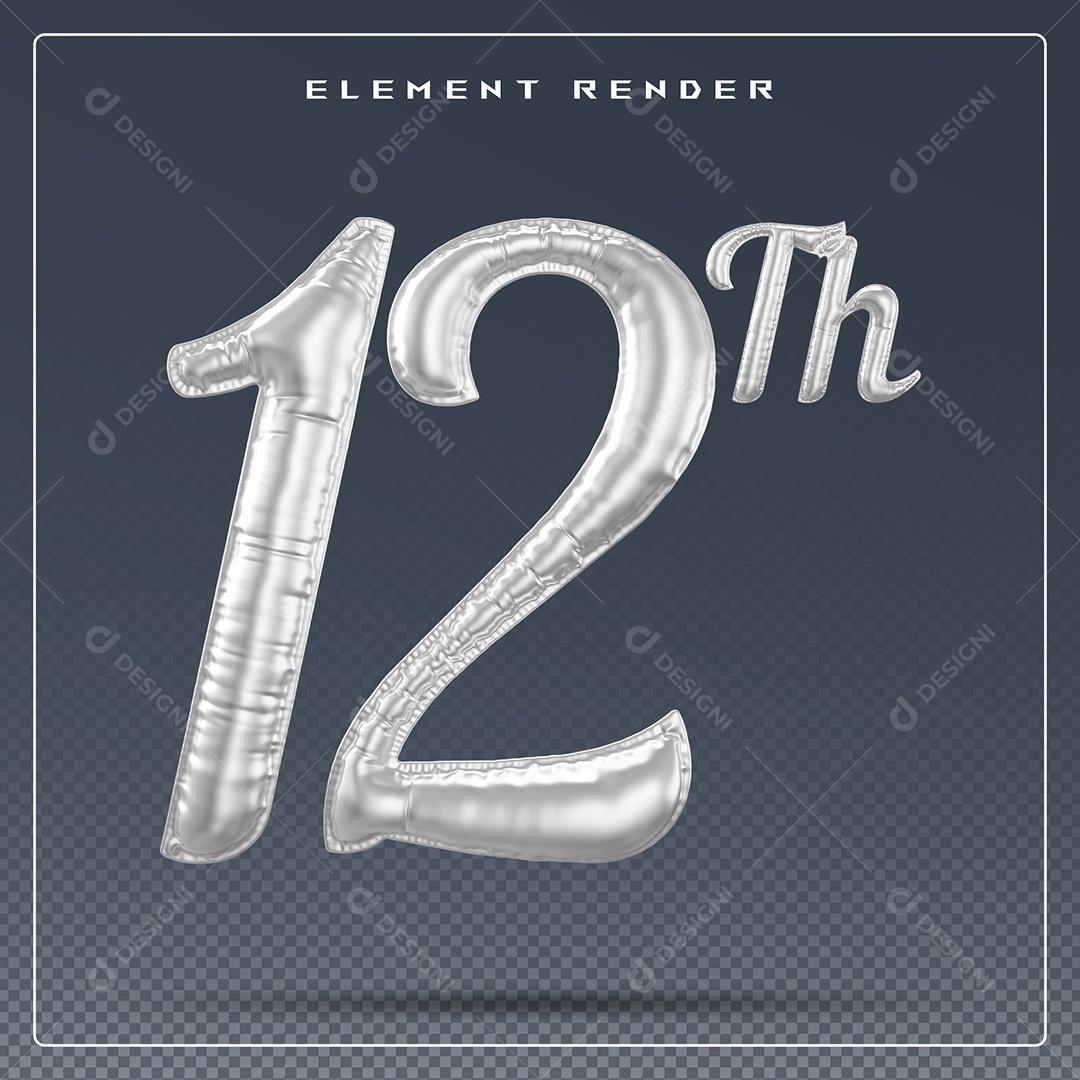 Elemento 3D Número 12 Th Cinza para Composição PSD