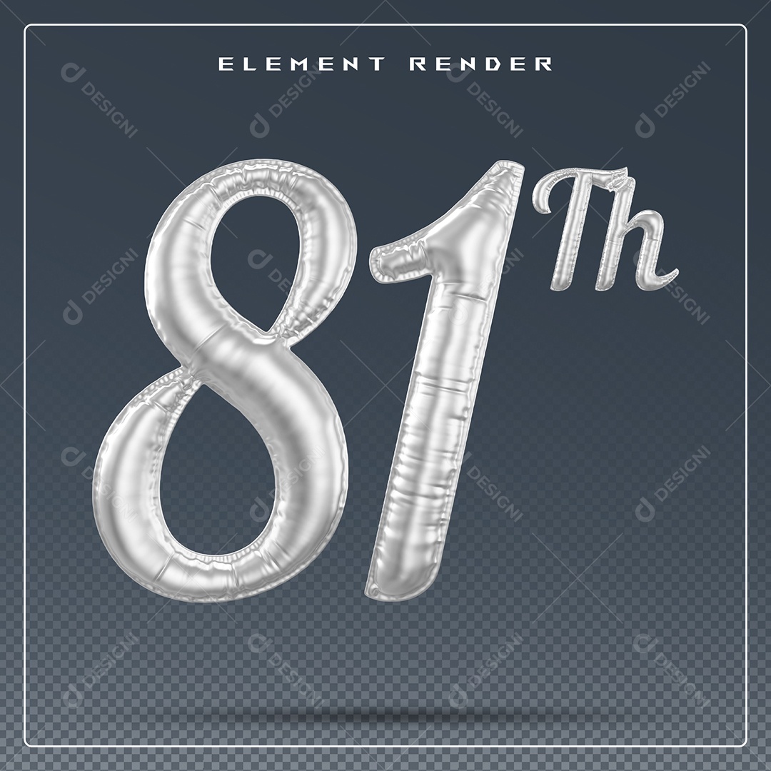 Elemento 3D Número 81 Th Cinza para Composição PSD