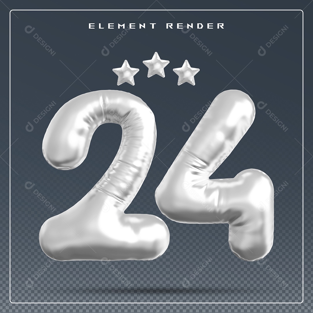 Elemento 3D Número 24 Cinza para Composição PSD