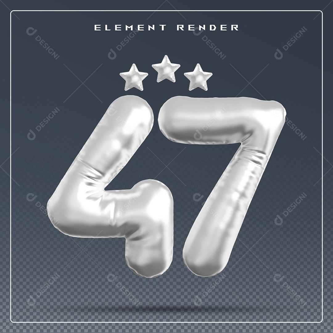 Elemento 3D Número 47 Cinza para Composição PSD