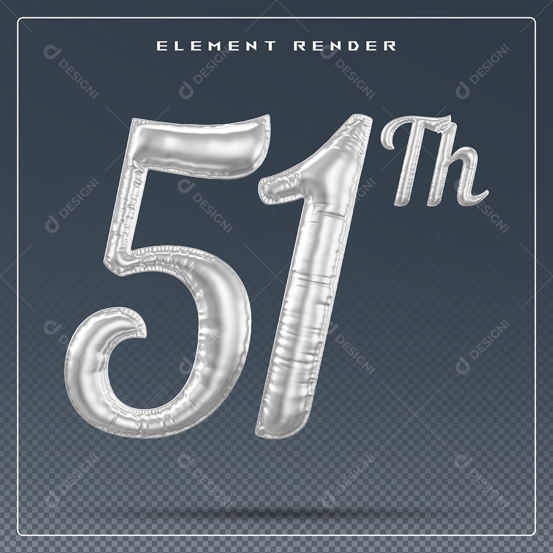 Elemento 3D Número 51 Th Cinza para Composição PSD