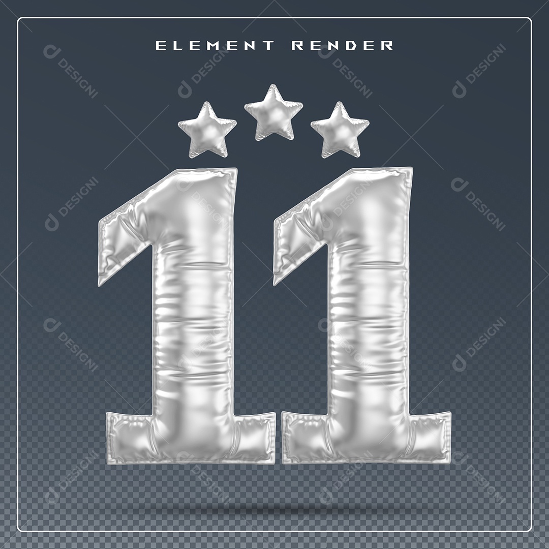 Elemento 3D Número 11 Cinza para Composição PSD