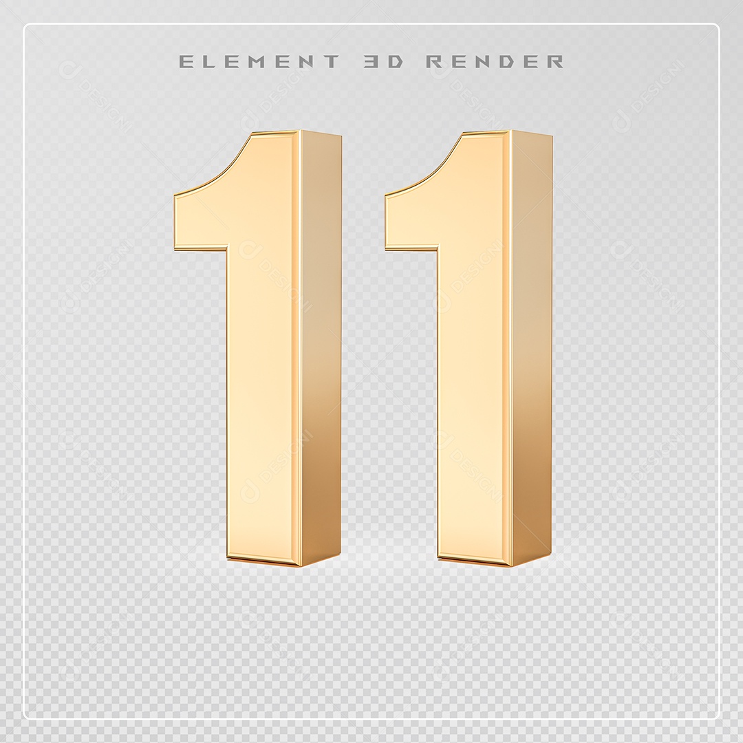 Elemento 3D Número 11 Dourado para Composição PSD