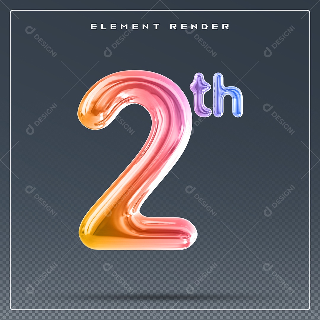 Elemento 3D Número 2Th Colorido para Composição PSD