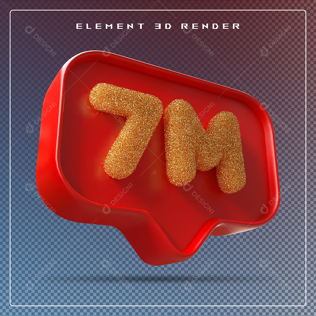 Ícone 3D Vermelho com 7M de Seguidores Elemento para Composição PSD