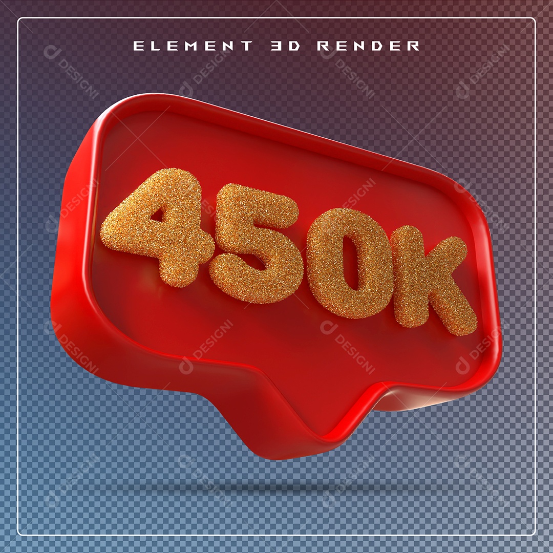 Ícone 3D Vermelho com 450K de Seguidores Elemento para Composição PSD