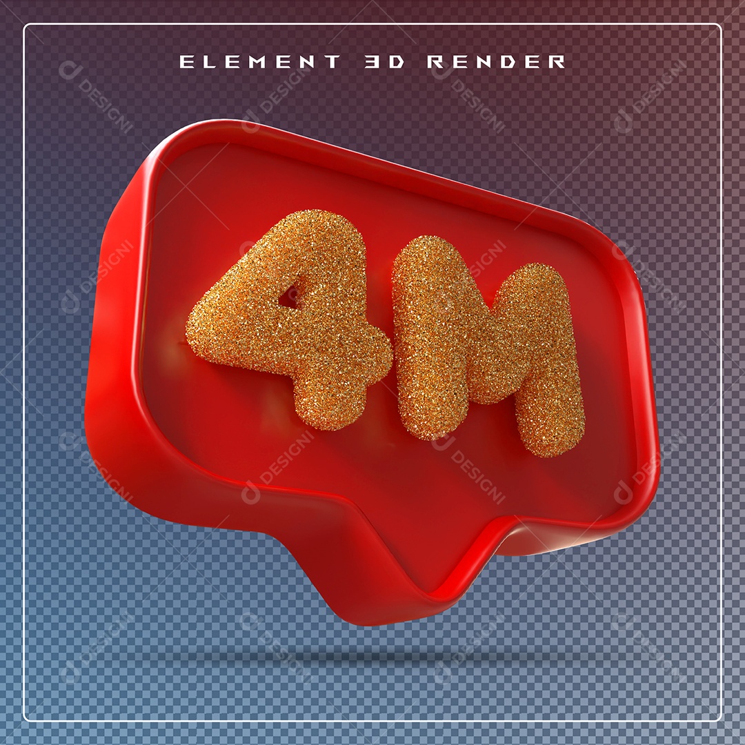 Ícone 3D Vermelho com  4M de Seguidores Elemento para Composição PSD