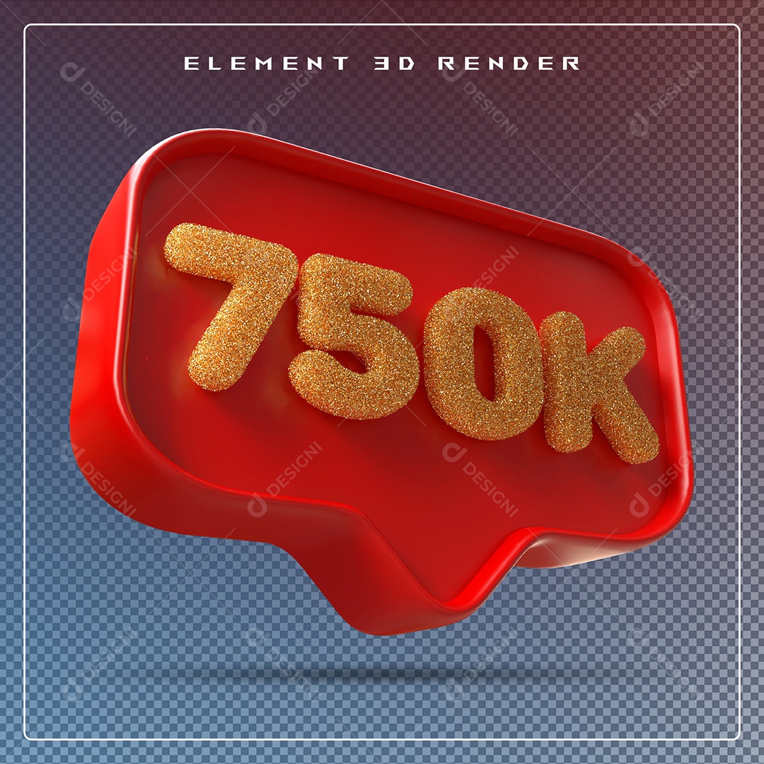 Ícone 3D Vermelho com 750K de Seguidores Elemento para Composição PSD