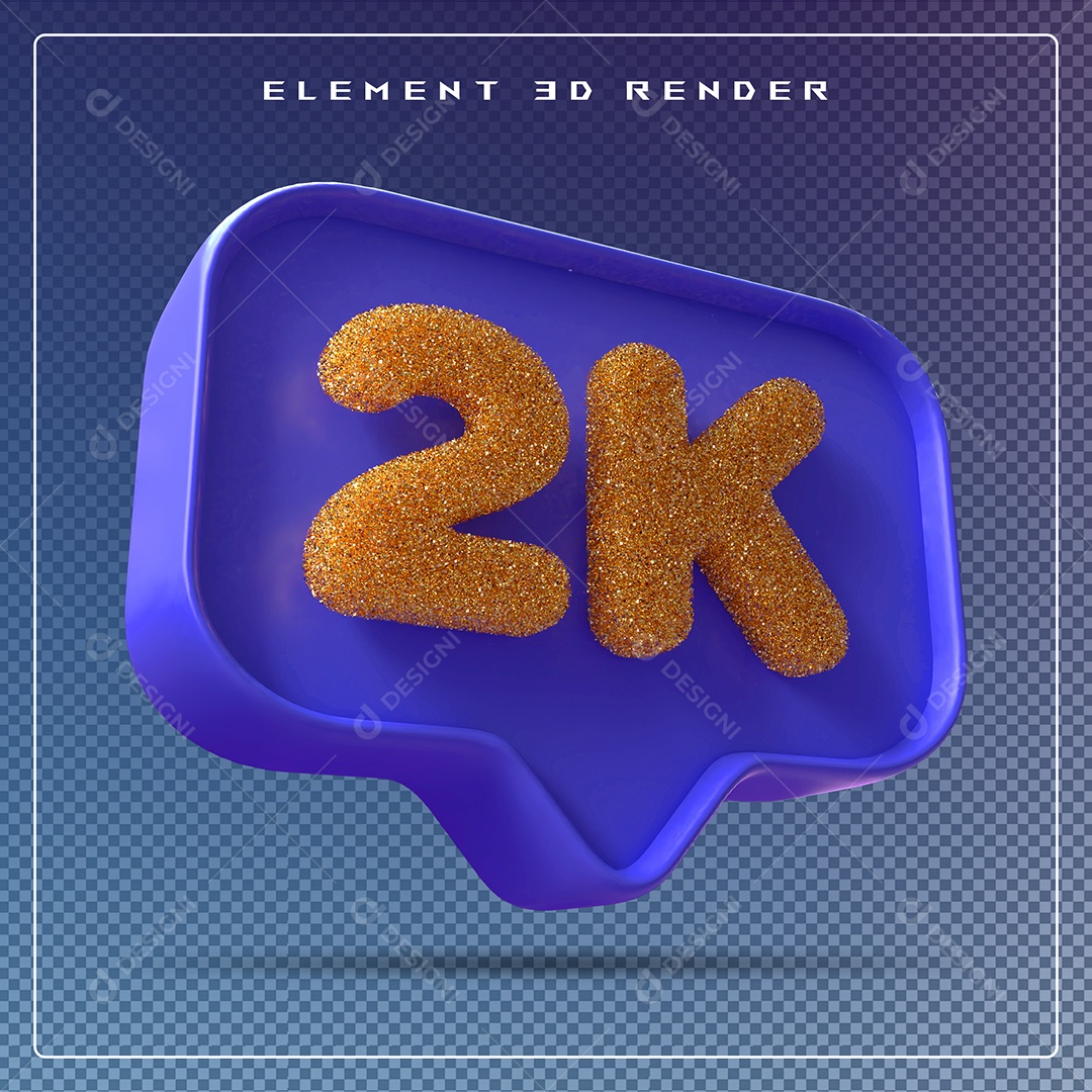 Ícone 3D Azul com 2K de Seguidores Elemento para Composição PSD