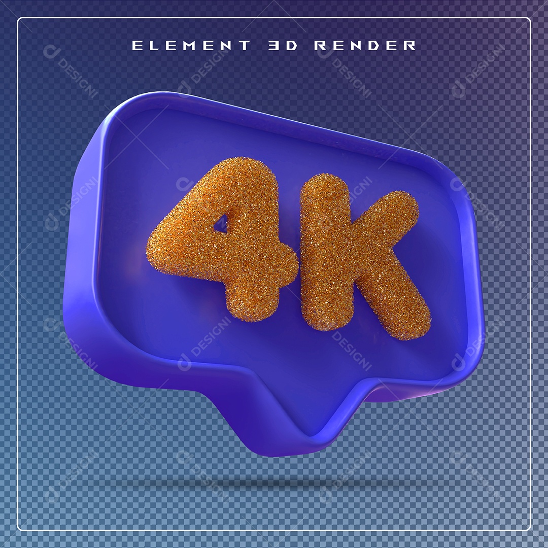 Ícone 3D Azul com 4K de Seguidores Elemento para Composição PSD