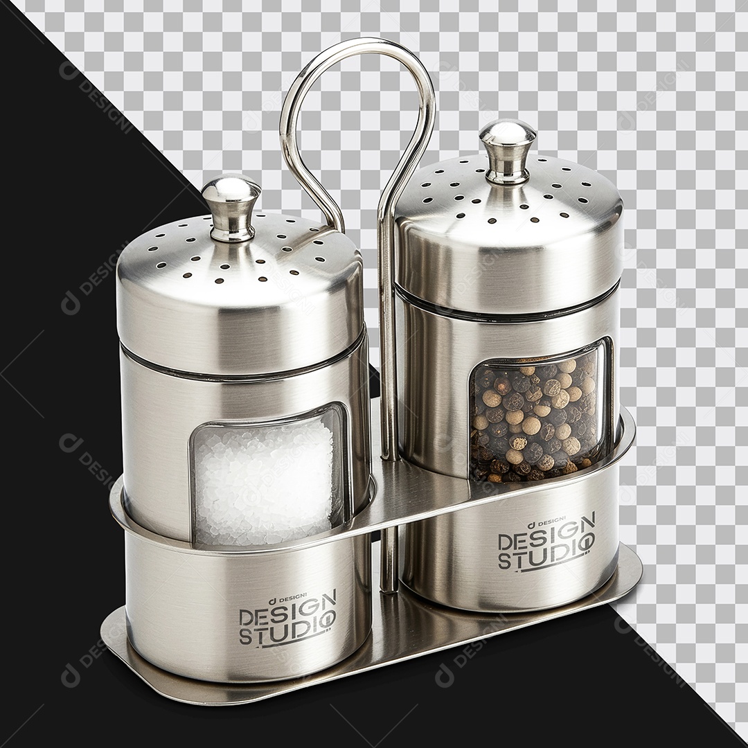 Mockup Brinde Kit Temperos Saleiro Pimenteiro Inox PSD Editável