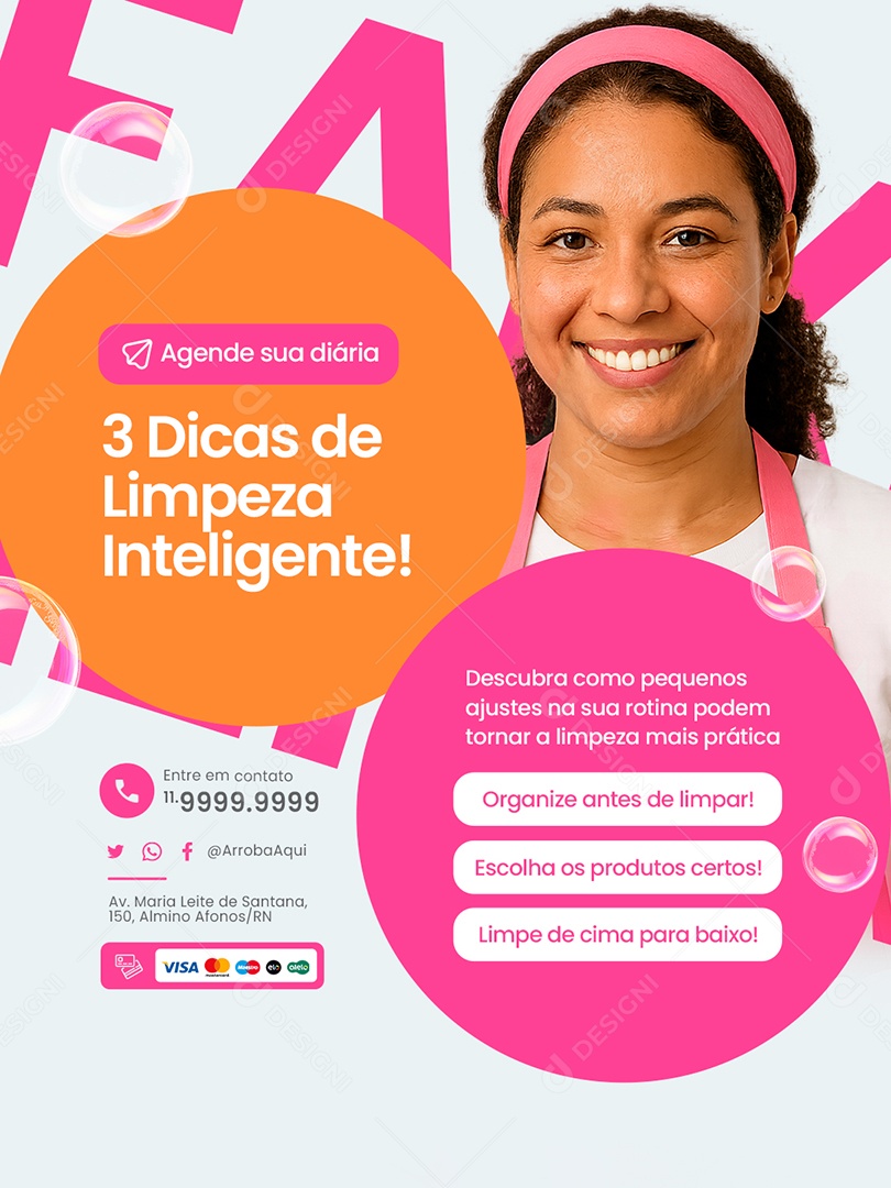 Faxineira Três Dicas de Limpeza Inteligente Social Media PSD Editável