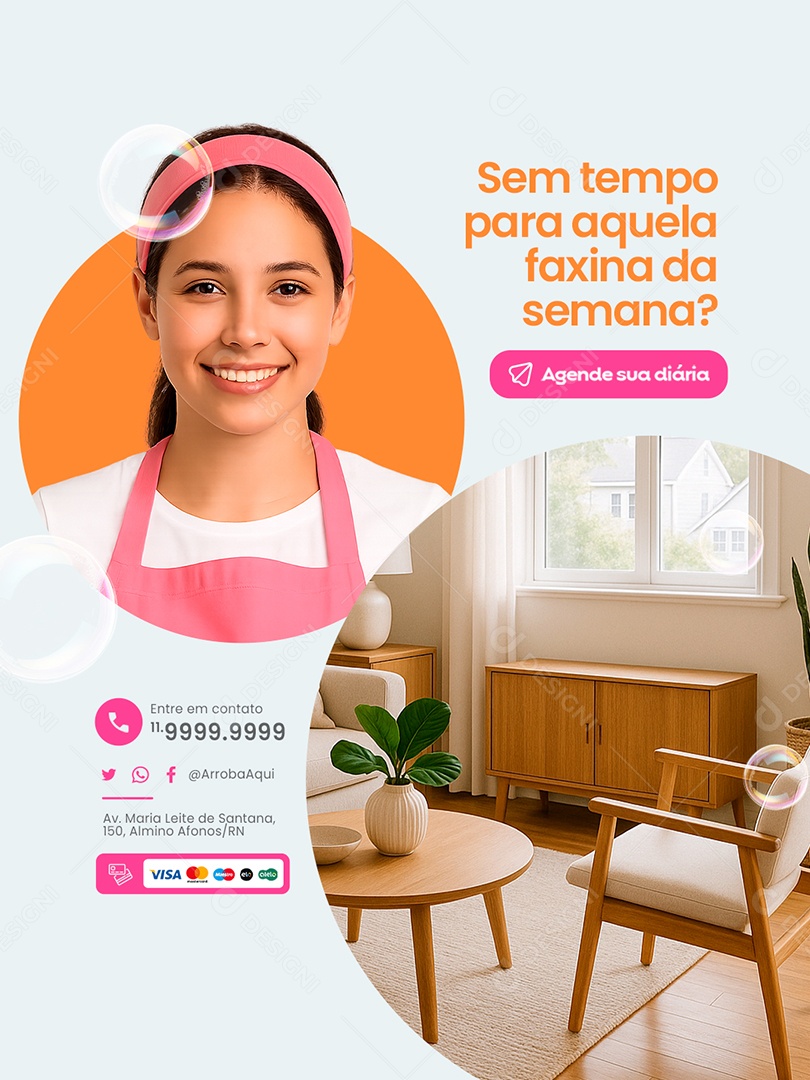 Faxineira Sem Tempo para Aquela Faxina da Semana Social Media PSD Editável