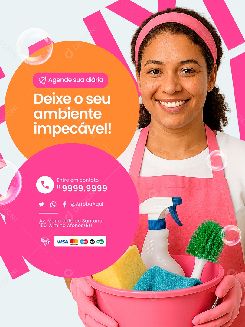 Faxineira Deixe o Seu Ambiente Impecável Social Media PSD Editável
