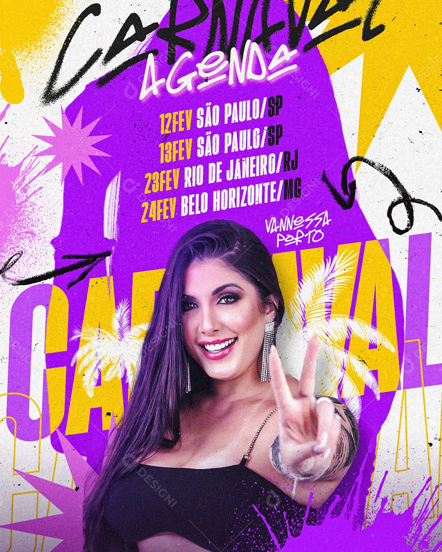 Feed Flyer Agenda de Shows Carnaval Cantora Social Media PSD Editável