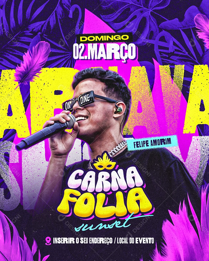 Feed Flyer Carnafolia Sunset Social Media PSD Editável