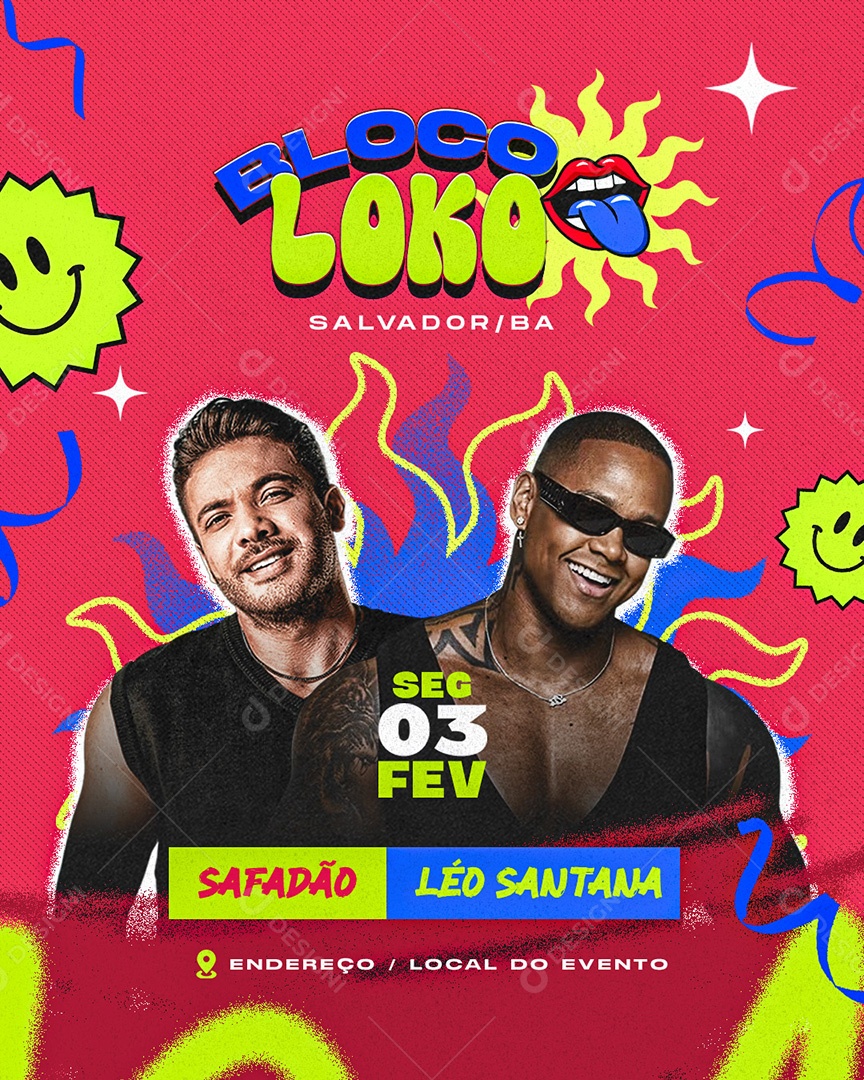 Feed Flyer Carnaval Bloco Loko Social Media PSD Editável