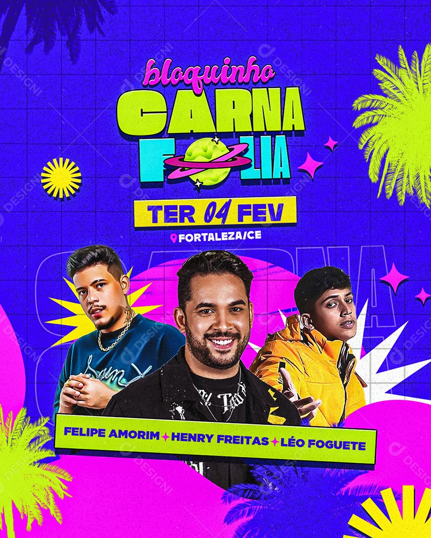 Feed Flyer Carnaval Bloquinho Carnafolia Social Media PSD Editável