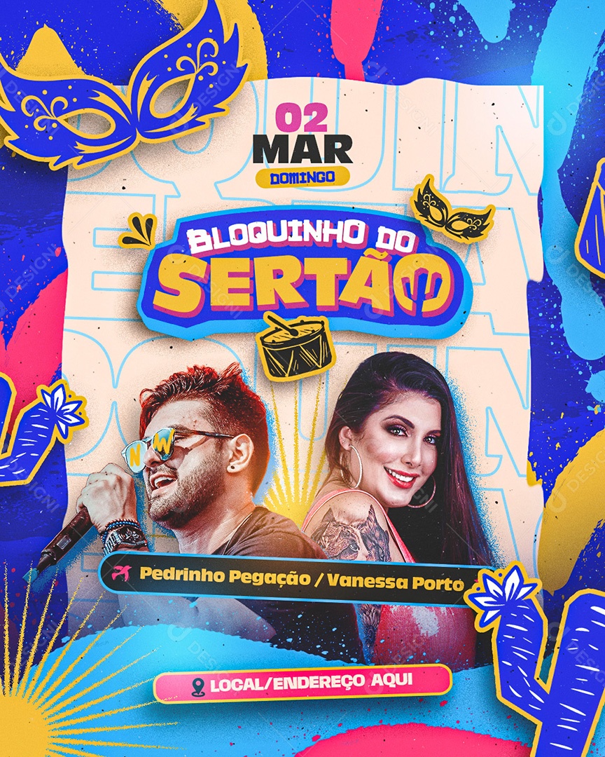 Feed Flyer Carnaval Bloquinho do Sertão Forró Social Media PSD Editável
