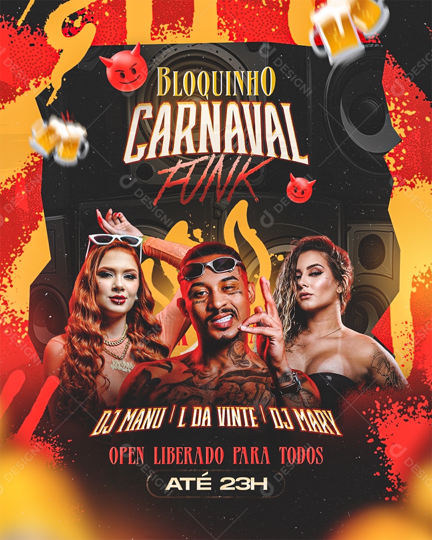 Feed Flyer Carnaval Bloquinho Folia Funk Social Media PSD Editável