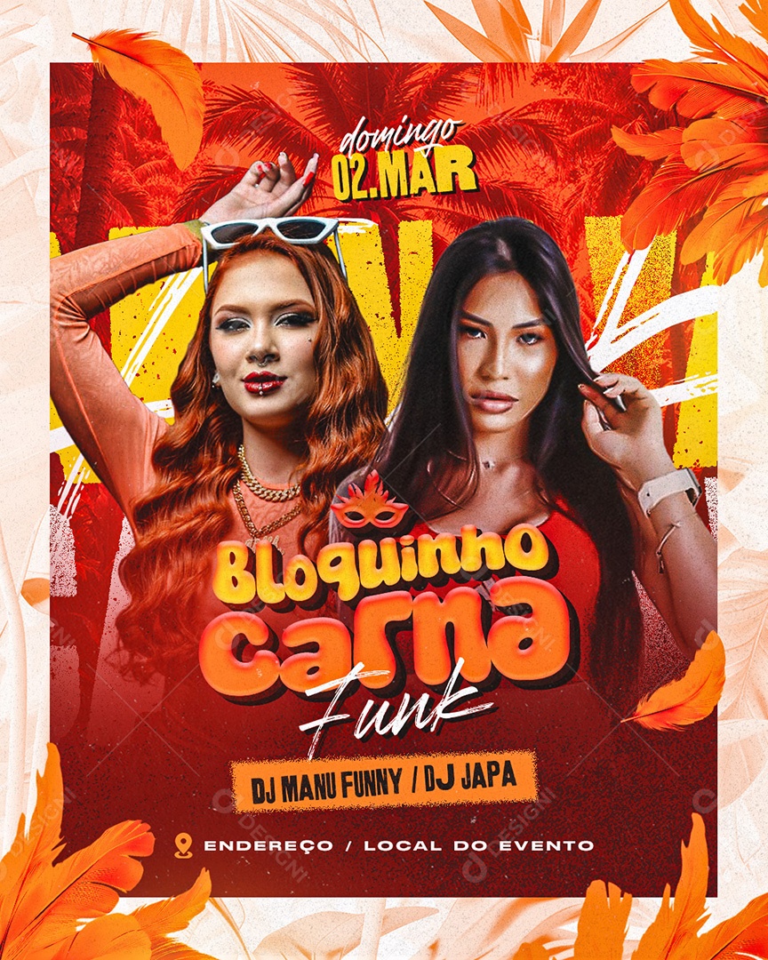 Feed Flyer Carnaval Bloquinho Funk Social Media PSD Editável