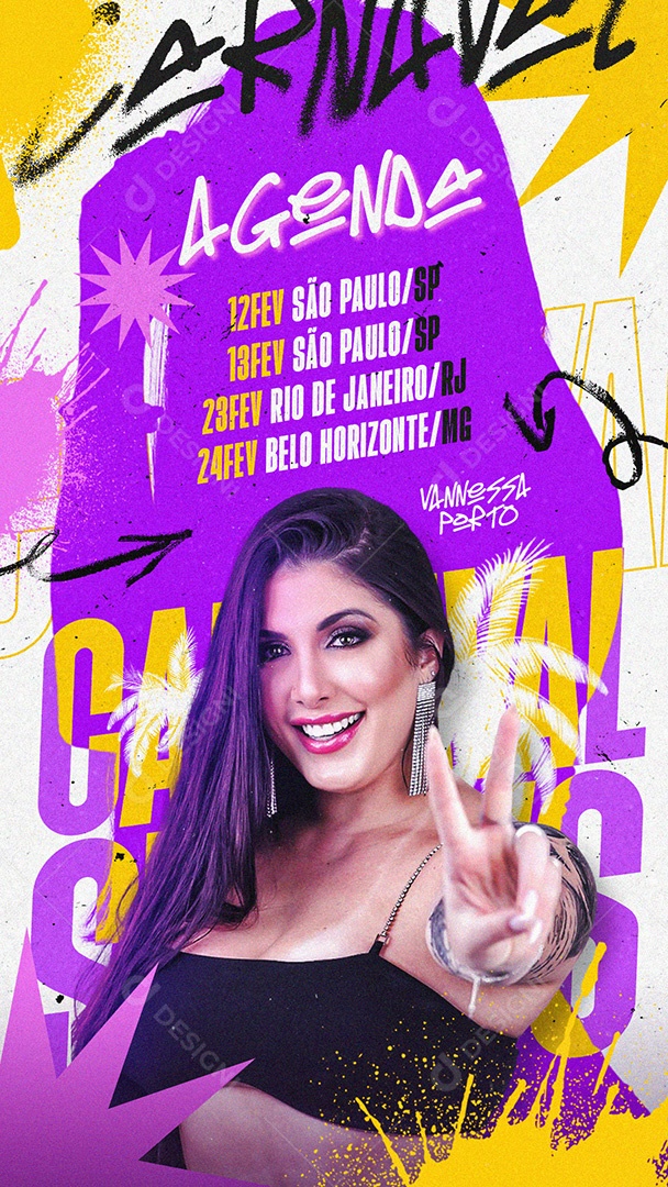 Story Flyer Agenda de Shows Carnaval Cantora Social Media PSD Editável