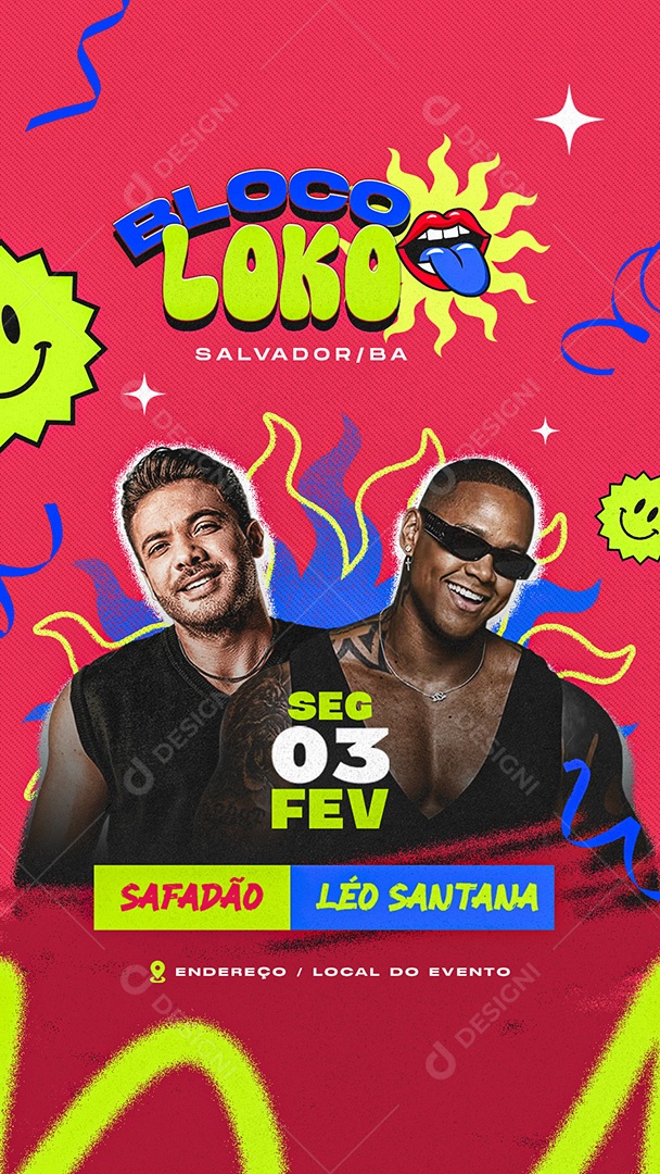 Story Flyer Carnaval Bloco Loko Social Media PSD Editável