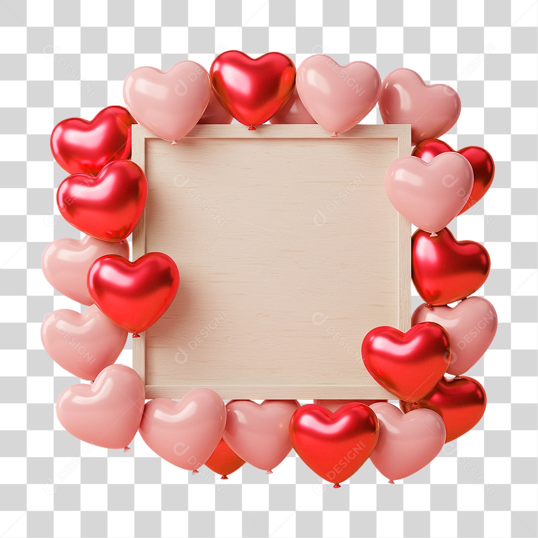 Quadro Moldura com Corações Vermelho PNG Transparente