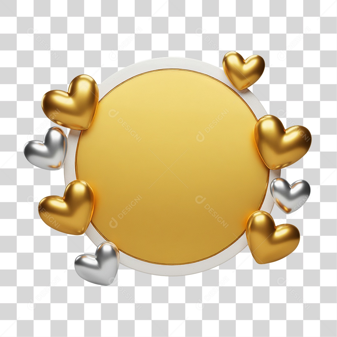 Moldura Romântica com Coração Dourado PNG Transparente