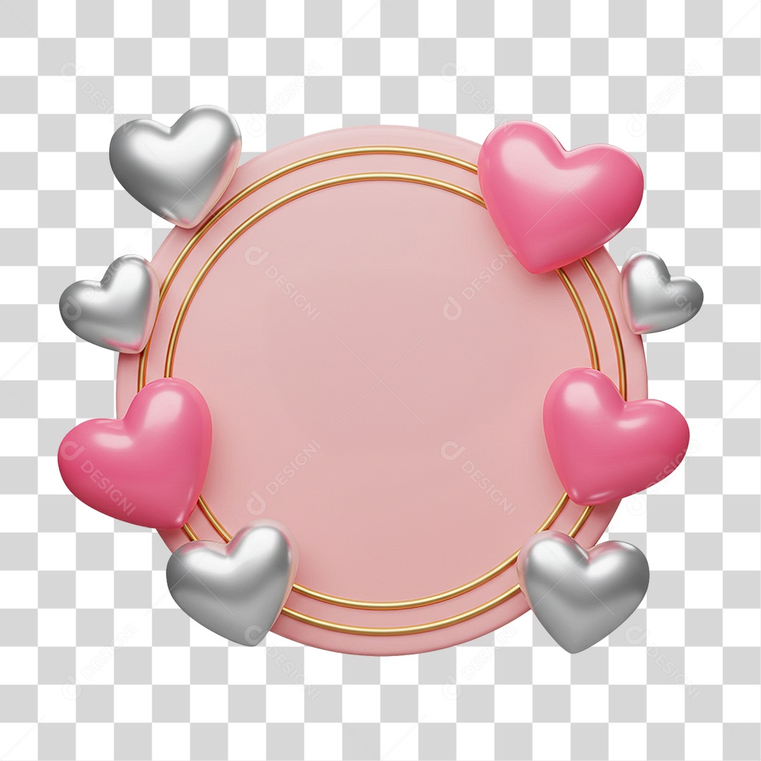 Moldura Rosa Romântica com Corações PNG Transparente