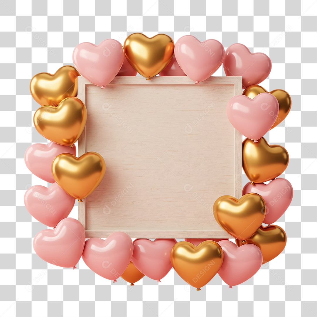Quadro Moldura com Corações Rosa PNG Transparente