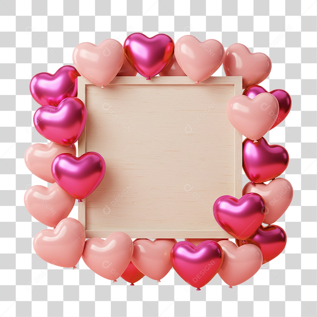 Quadro Moldura com Corações Rosa PNG Transparente