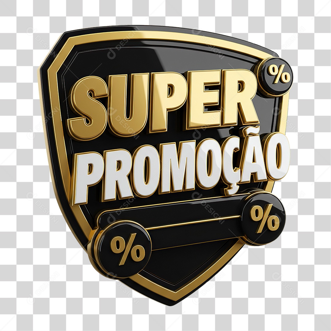 Selo 3D Super Promoção Preto e Dourado PNG Transparente