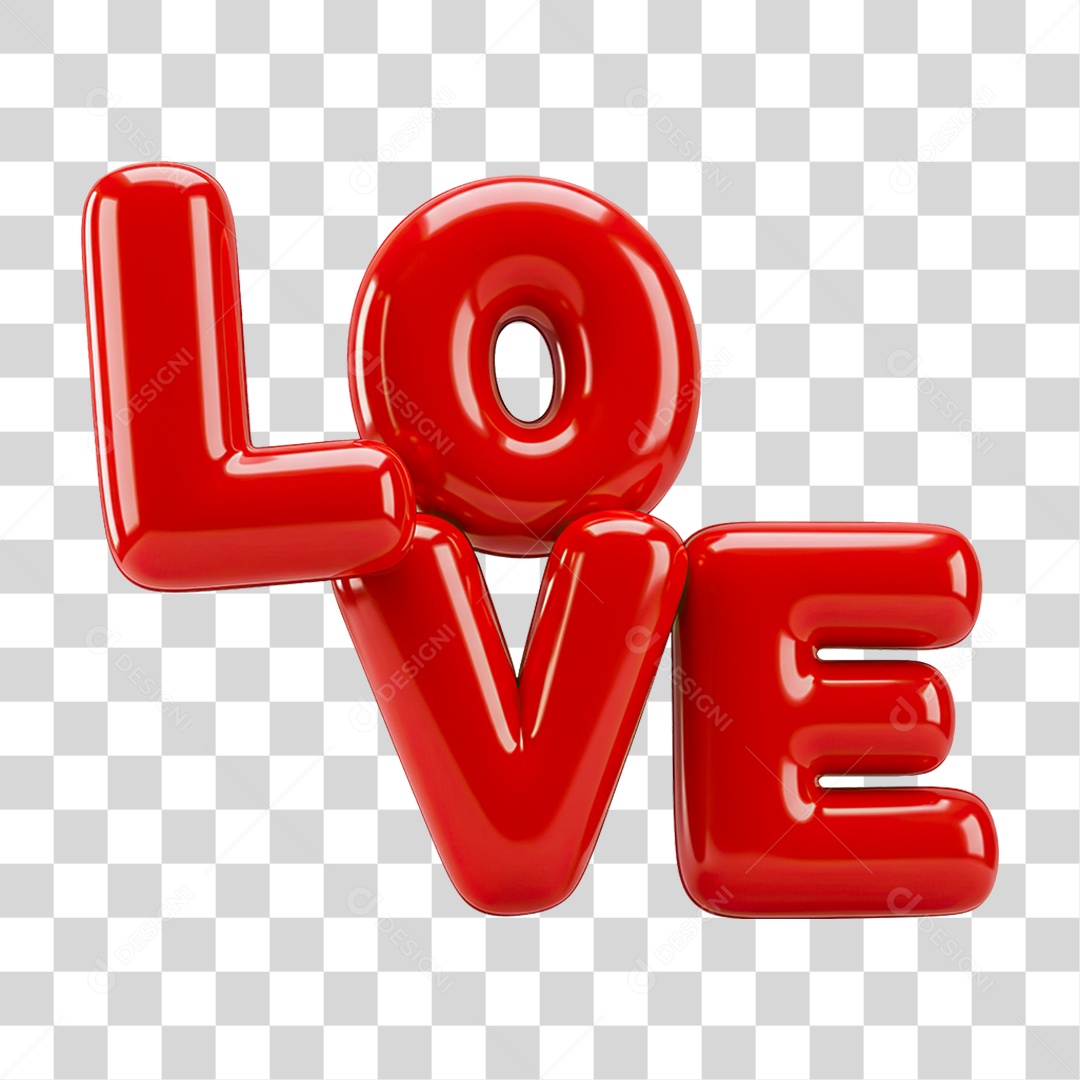 Texto Love em Balão Inflado Vermelho PNG Transparente