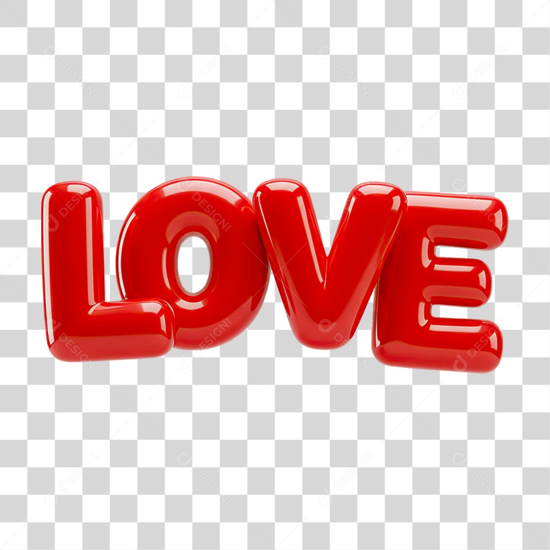 Texto Love em Balão Inflado Vermelho PNG Transparente