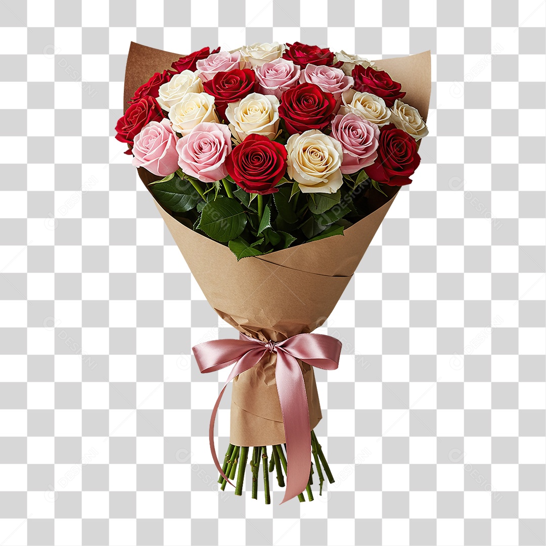 Buquê de Rosas Coloridas PNG Transparente
