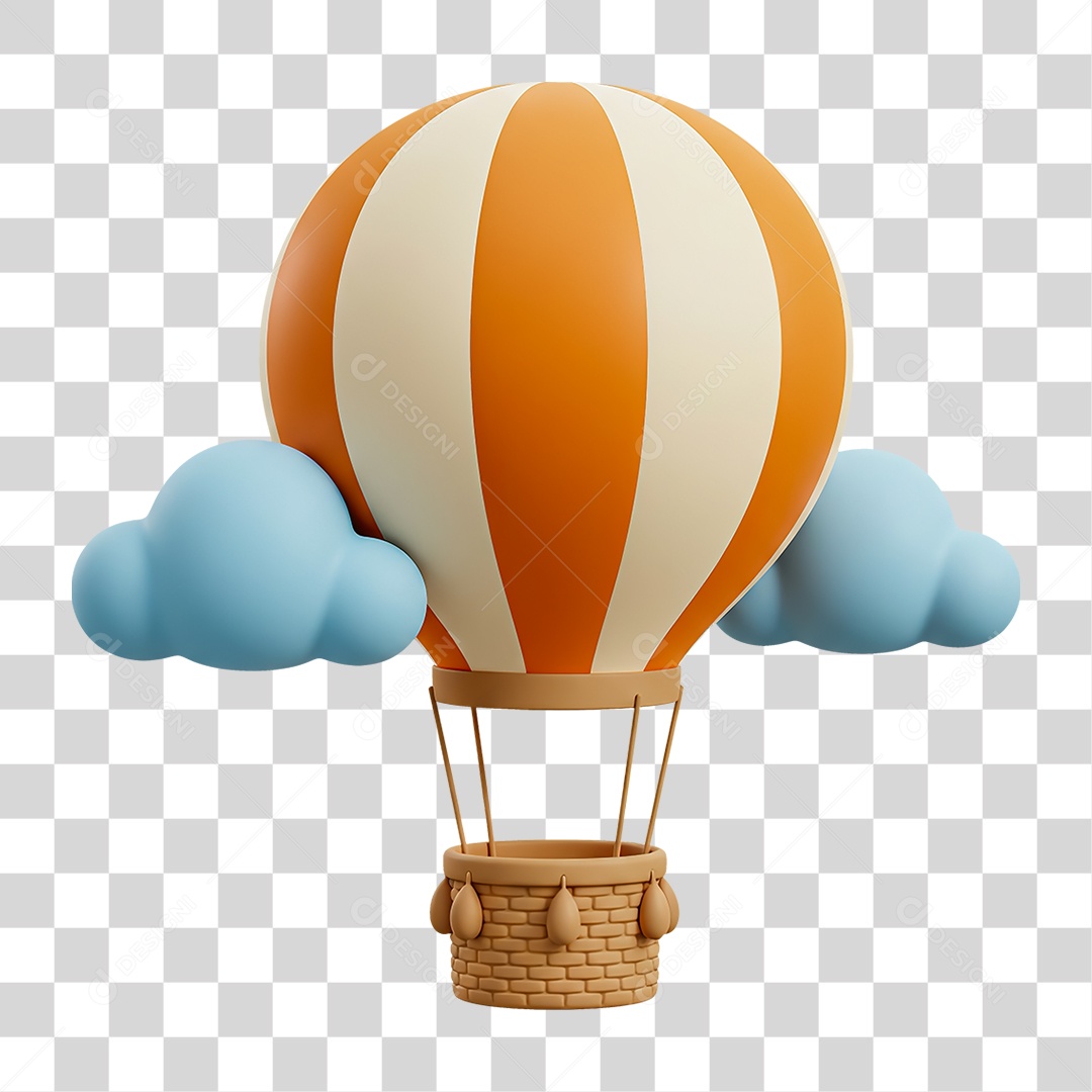 Balão Laranja com Nuvens PNG Transparente