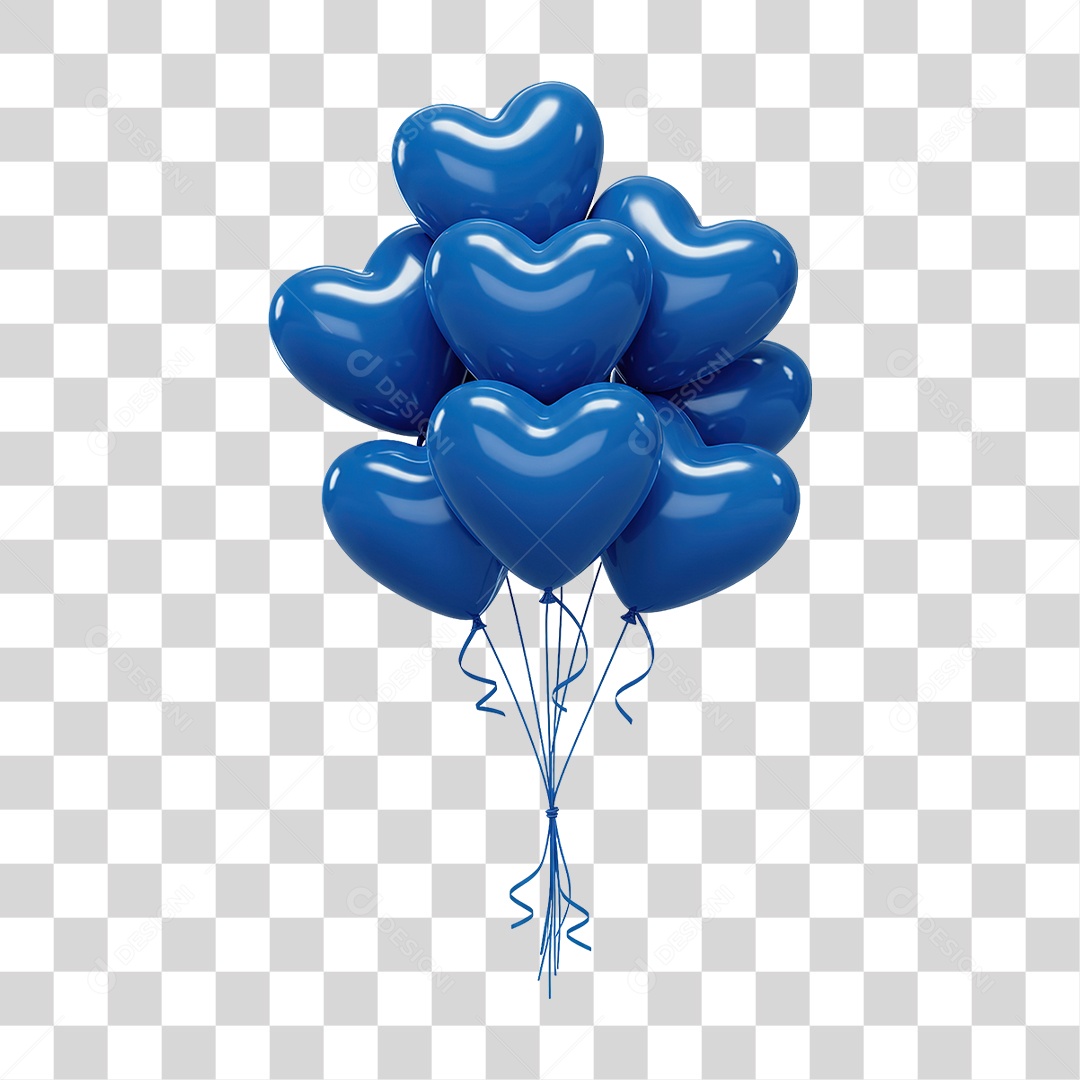Balões Azuis em Formato de Coração PNG Transparente