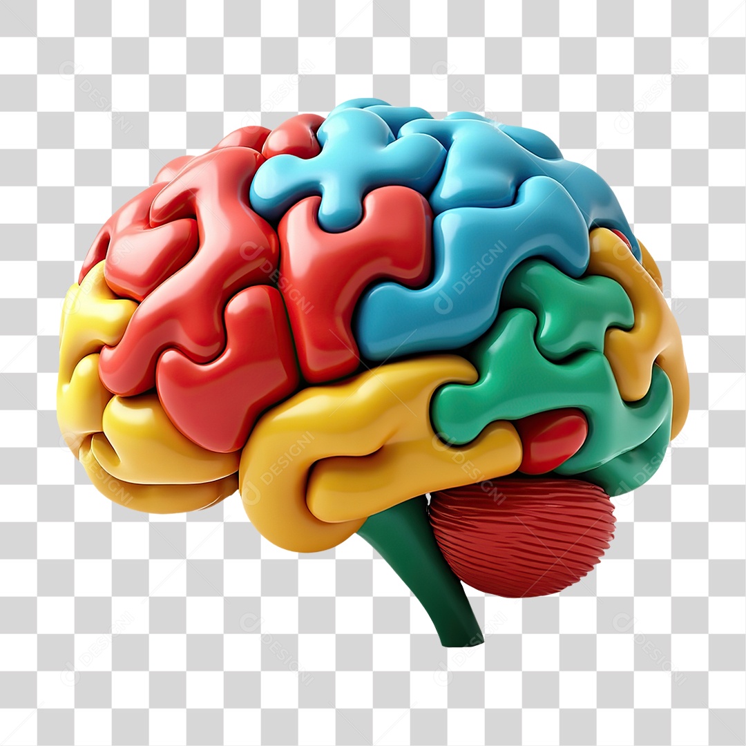 Cérebro com Cores do Autismo PNG Transparente