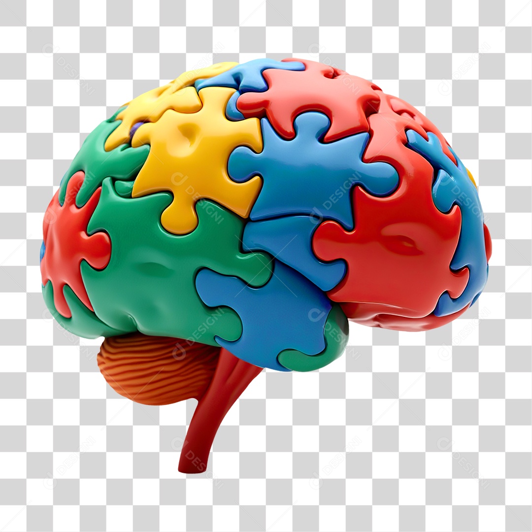Cérebro com Quebra-cabeça Cores Autismo PNG Transparente