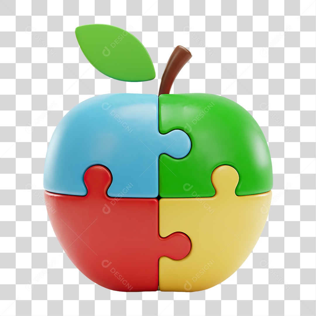 Maçã Quebra-Cabeça Representando Autismo Infantil PNG Transparente