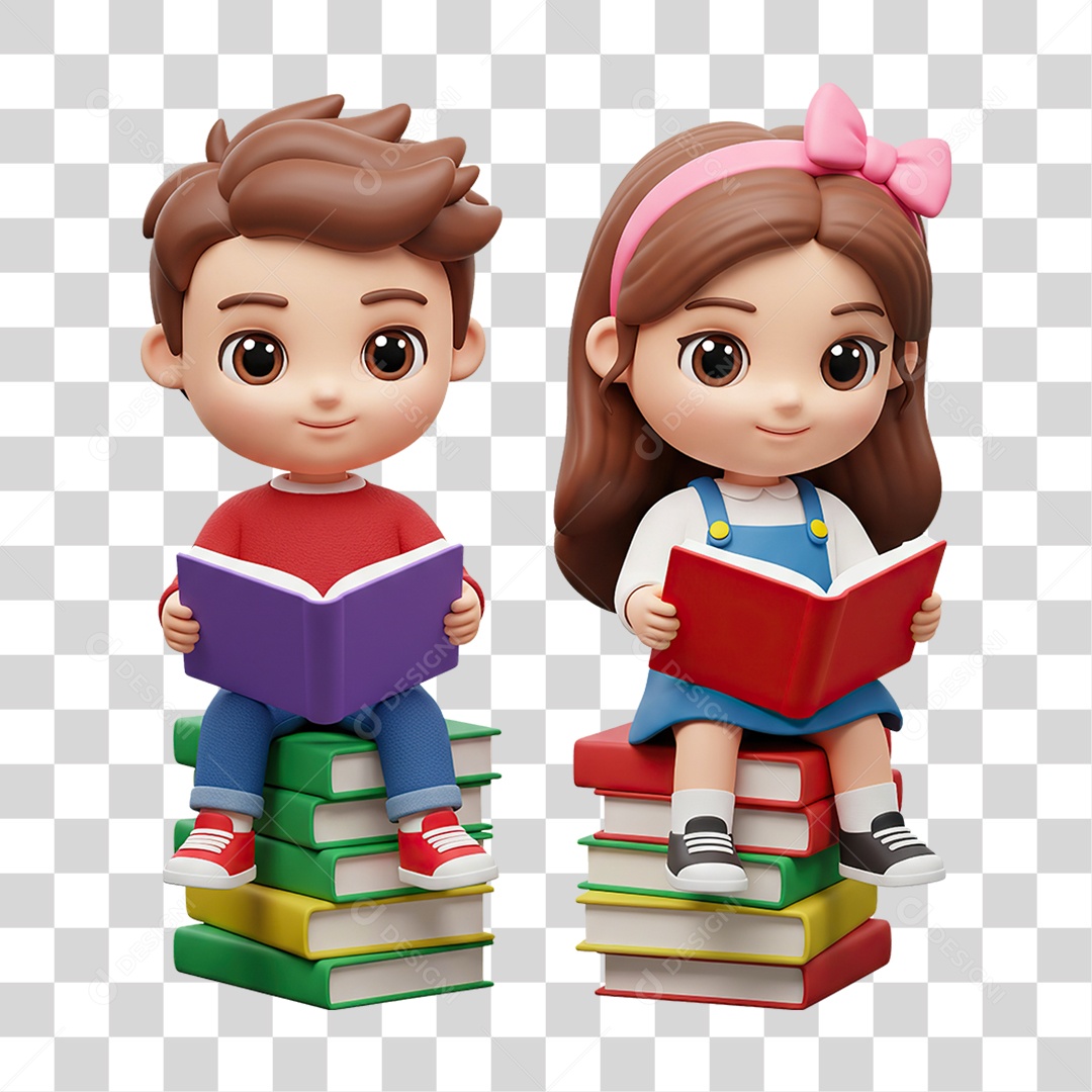 Crianças Lendo Livros na Escola PNG Transparente