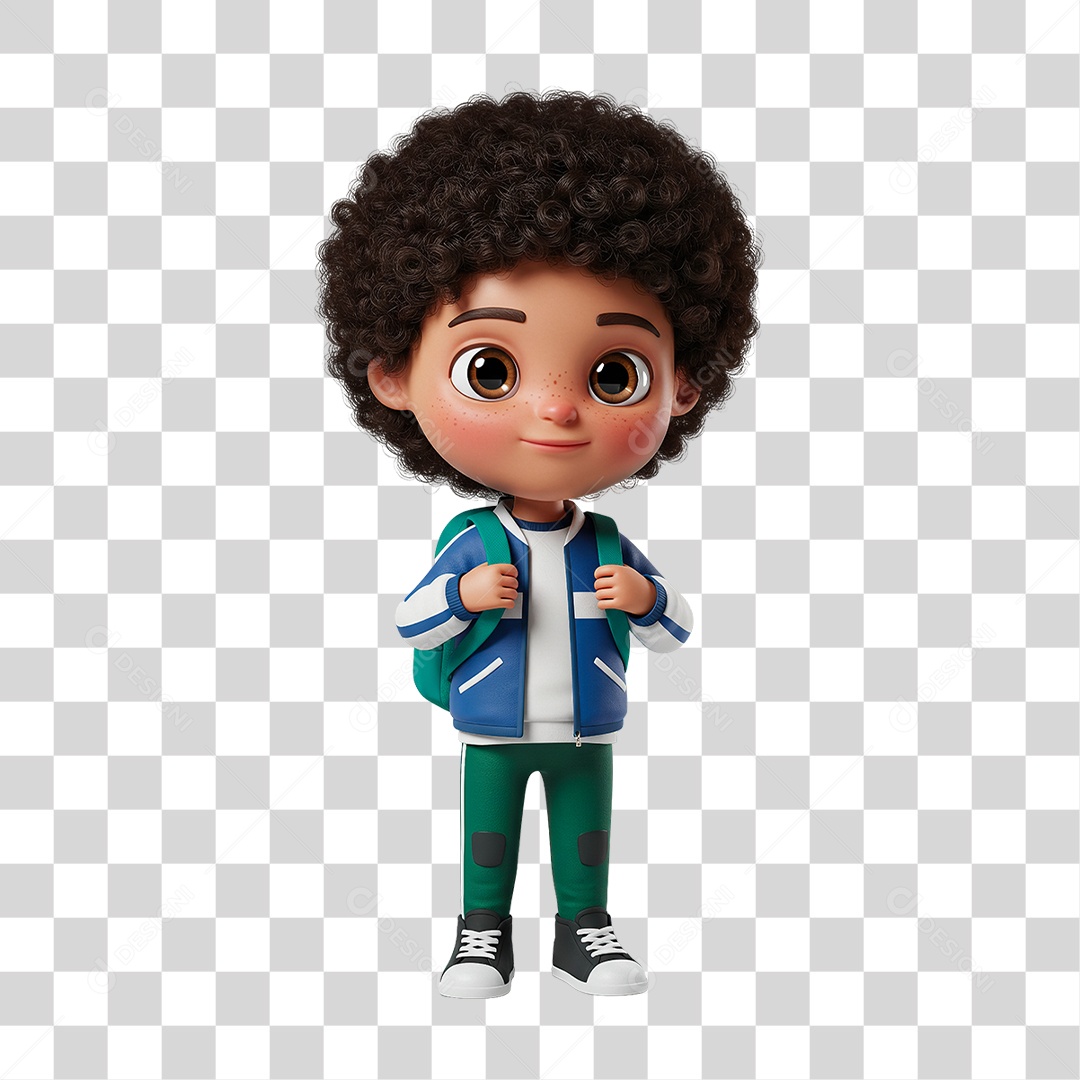 Menino de Cabelos Cacheados Vestindo Uniforme Escolar PNG Transparente