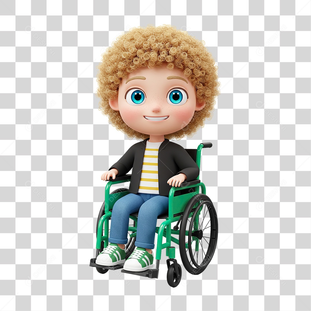 Personagem em Criança de Cabelos Cacheados Cadeirante PNG Transparente