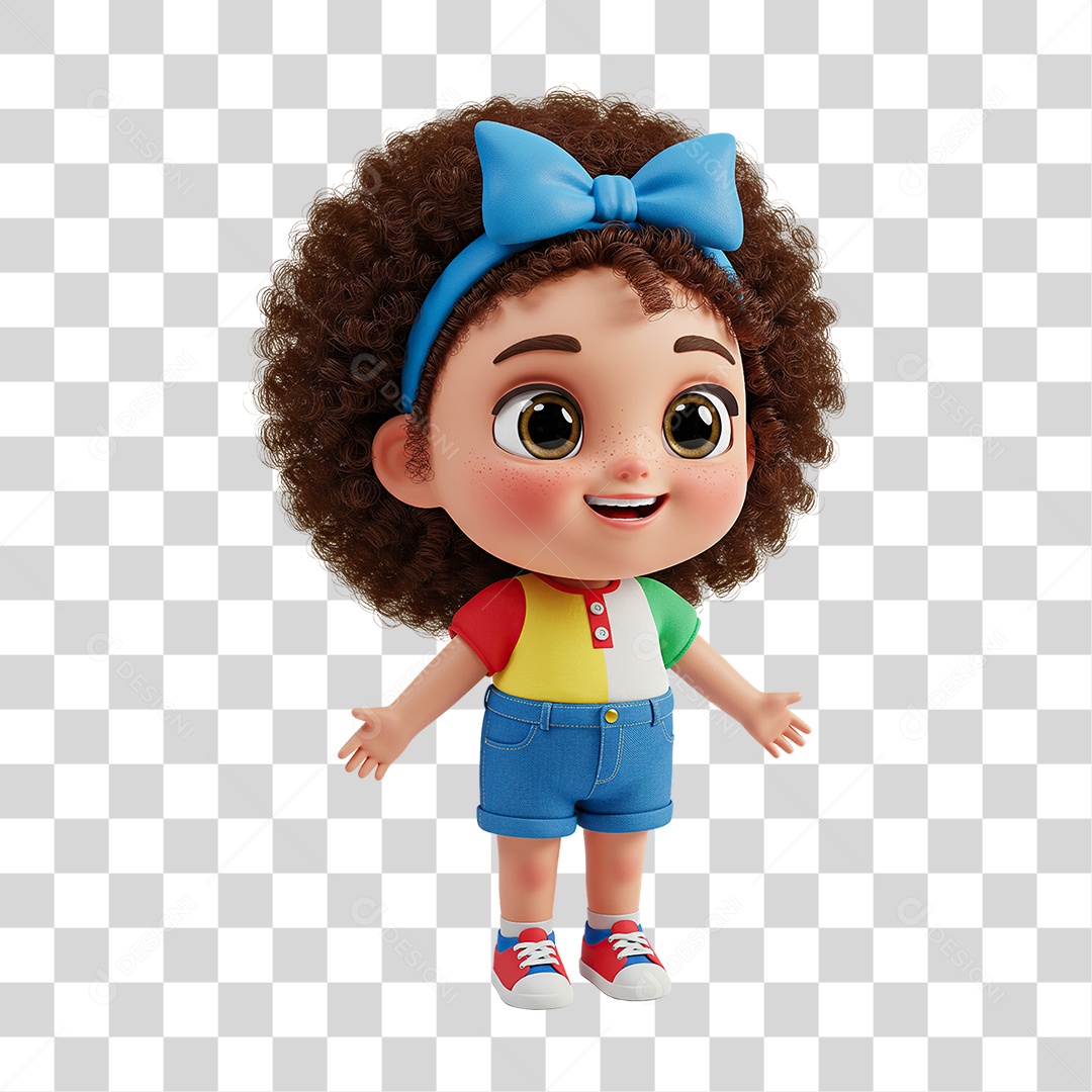 Personagem Menina de Cabelos Cacheados Vestindo Uniforme Escolar PNG Transparente