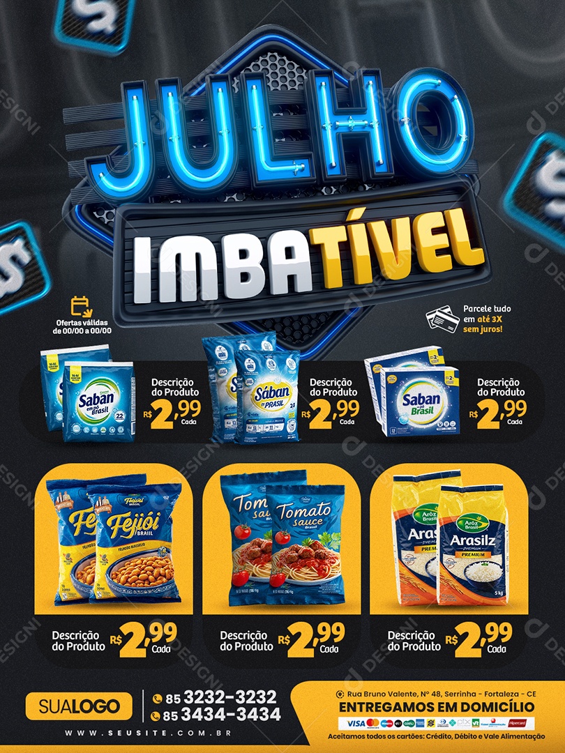 Tabloide Mercado Julho Imbatível Produtos Social Media PSD Editável